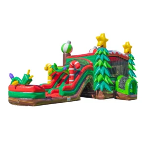 Christmas Tree Dual Lane Commercial Inflatable Combo with Attached Pool