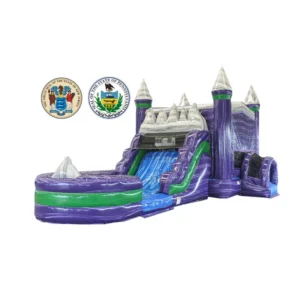 Dark Night Wraparound Commercial Inflatable Combo with Attached Pool & Dual Lane Slide