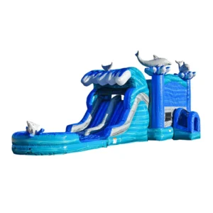 Dolphins Dual Lane Commercial Inflatable Combo with Detachable Deep Pool