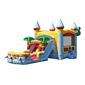 T-Rex Dual Lane Commercial Inflatable Combo with Attached Deep Pool
