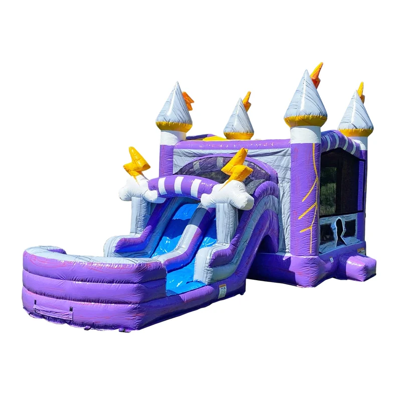 Thunder Dual Lane Commercial Inflatable Combo with Attached Deep Splash Pool